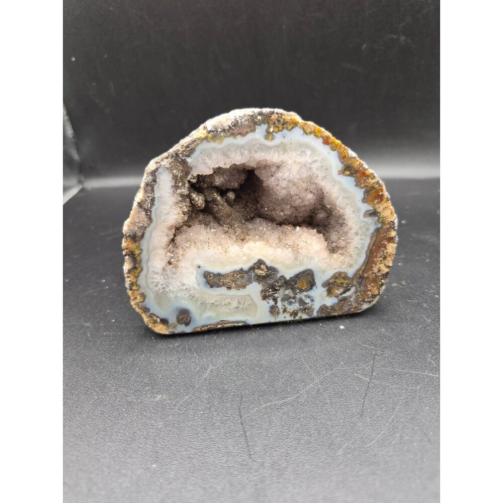 Natural Agate Geode Half With Crystal Centerpiece Felted Bottom